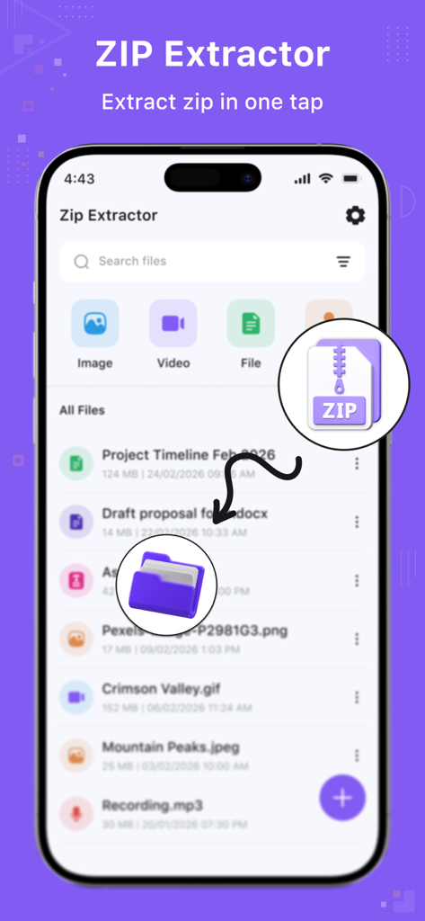 Zip Extractor : UnZIP & UnRAR - Zip Extractor mobile app interface for extracting zip files on iPhone