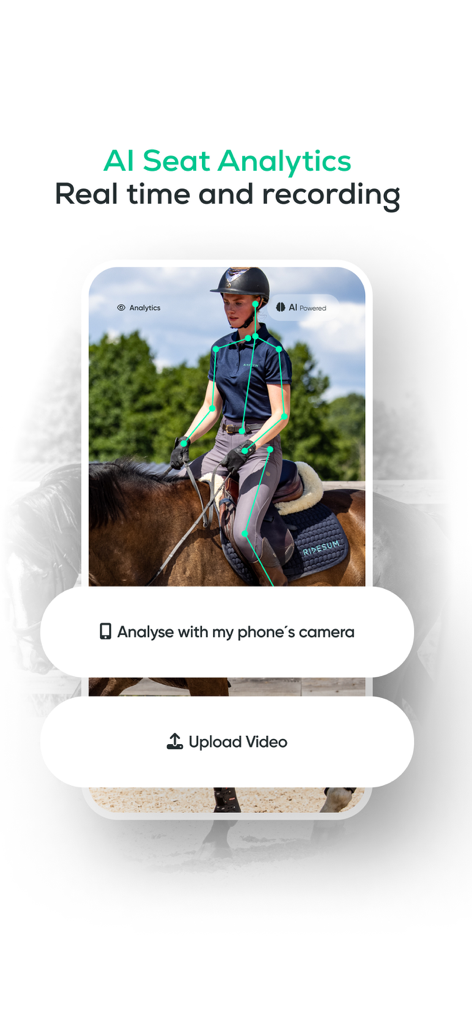 Ridesum - A female equestrian rider being analyzed by Ridesum AI seat analytics software on a horse
