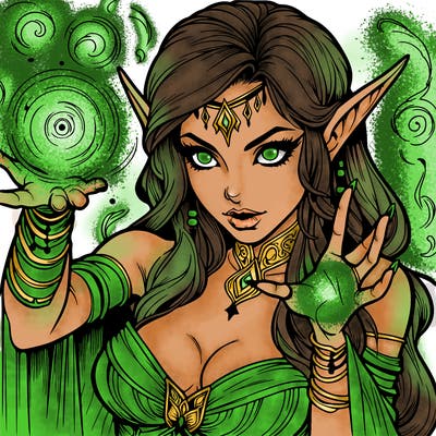 realistic scary beautiful elf sorceress casting spell