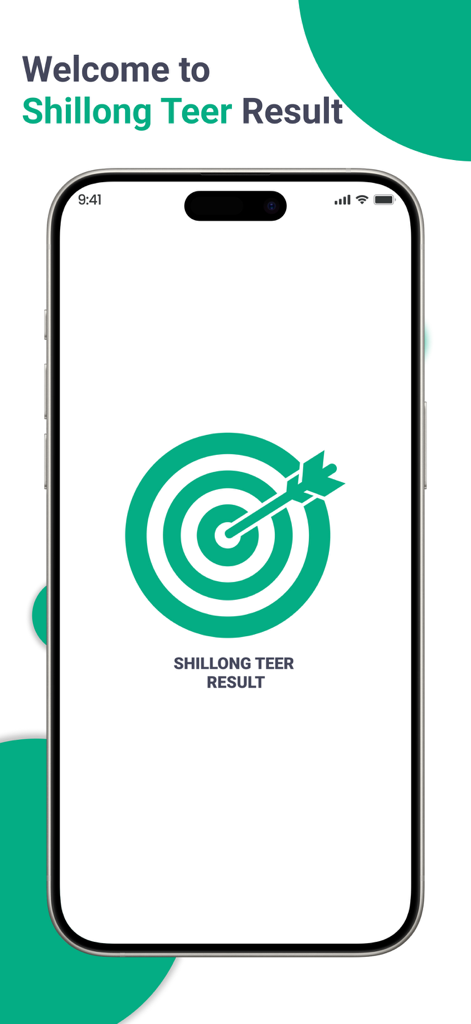 Shillong Teer Results Daily - Welcome splash screen of the Shillong Teer Results Daily app featuring a green archery target icon.