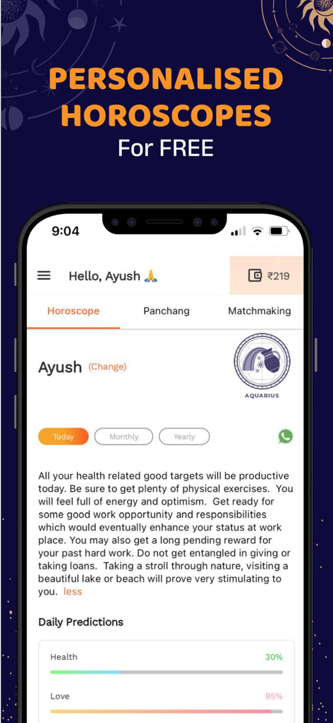 Bodhi: Astrology & Horoscope - Horóscopo diário personalizado e previsões do zodíaco na interface do aplicativo de astrologia Bodhi.