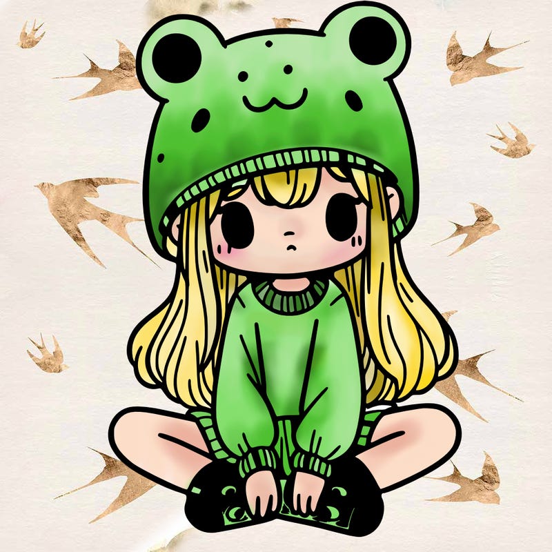 a girl wearing a frog hat and some frog socks
