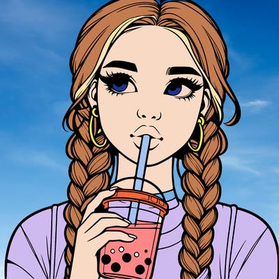 realistic girl with braided hair drinking boba