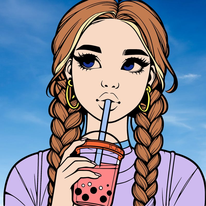 realistic girl with braided hair drinking boba