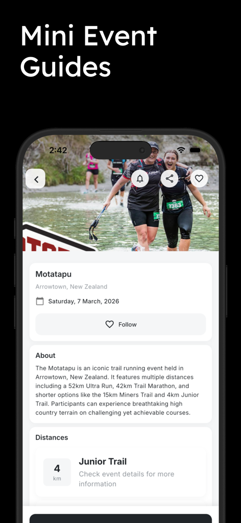 Run Calendar - Run Calendar app showing a detailed event guide for a trail running race