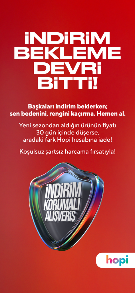 Boyner – Online Shopping - Boyner Mobile-App-Anzeige für seine Rabatt-Schutzfunktion und Hopi-Prämien