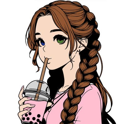 realistic girl with braided hair drinking boba