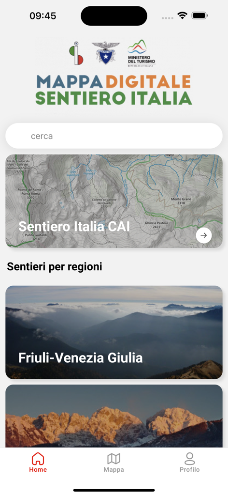 Mappa Digitale Sentiero Italia - Interface of the Mappa Digitale Sentiero Italia app highlighting hiking trails and topographic maps