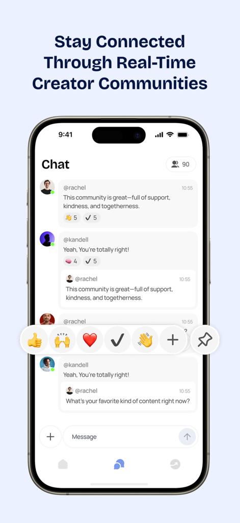 Interface of the Campus Creator Club app showing a community chat feature for student creators