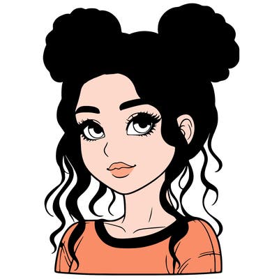 realistic girl with two buns in her hair