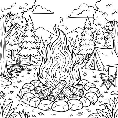 Gather 'round this charming campfire scene, designed specifically for seniors to enjoy a relaxing summer coloring experience. With bold lines and delightful details, it's the perfect way to unwind and bring vibrant colors to a peaceful outdoor moment.