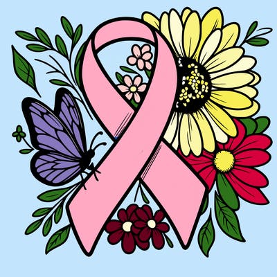 cancer awareness symbol with flowers and butterflies