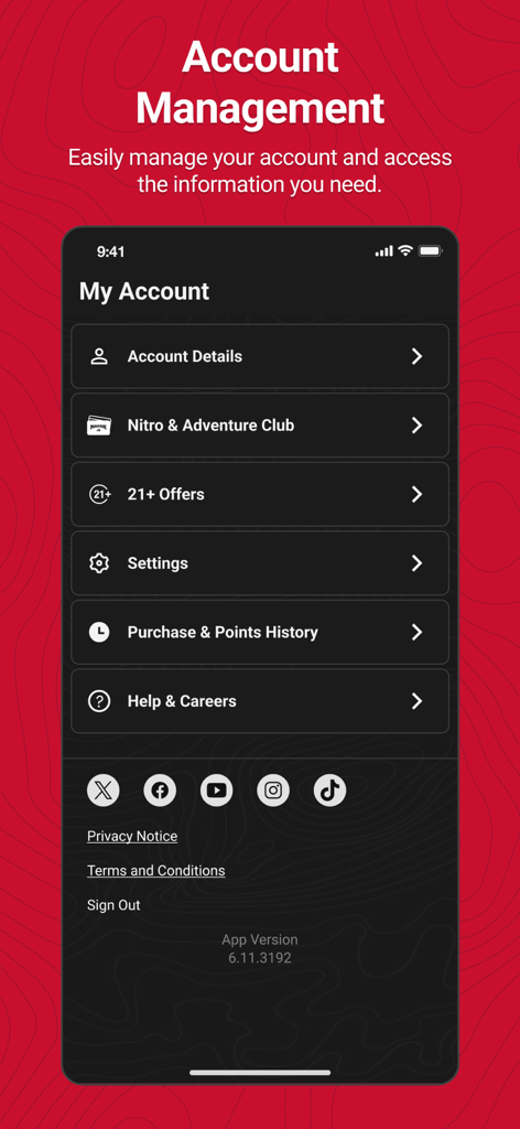 Maverik Rewards - Maverik Rewards app account management screen with user profile settings and membership information