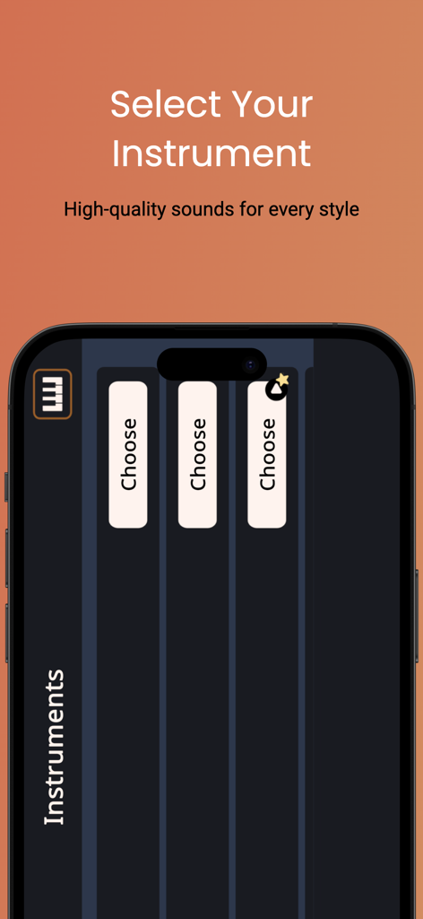 Simple Arranger Keyboard - Pantalla de selección de instrumentos en la aplicación Teclado Arreglista Simple.