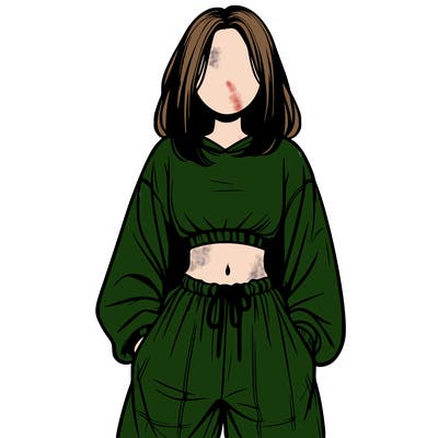 realistic girl faceless with baggy pants and a crop top