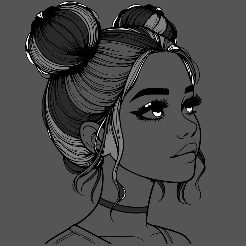 realistic girl with buns on the top of her head