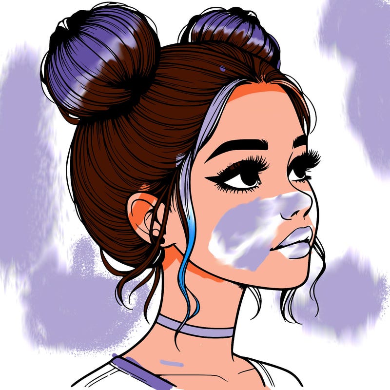 realistic girl with buns on the top of her head
