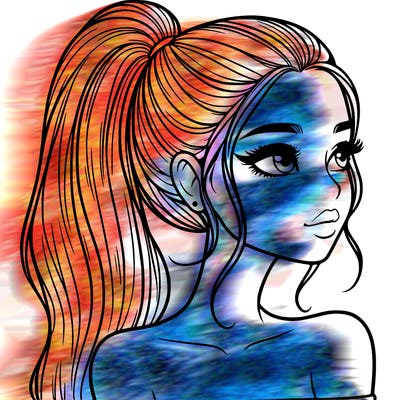 a beautiful and realistic girl with a high pony tail