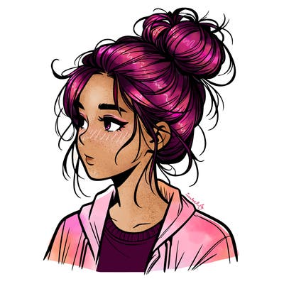realistic teenage girl with a messy bun