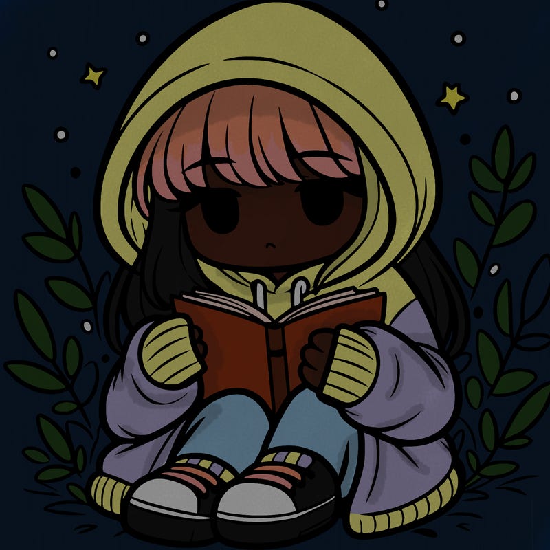 girl in oversized hoodie reading a book