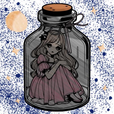 beautiful realistic girl trapped in bottle