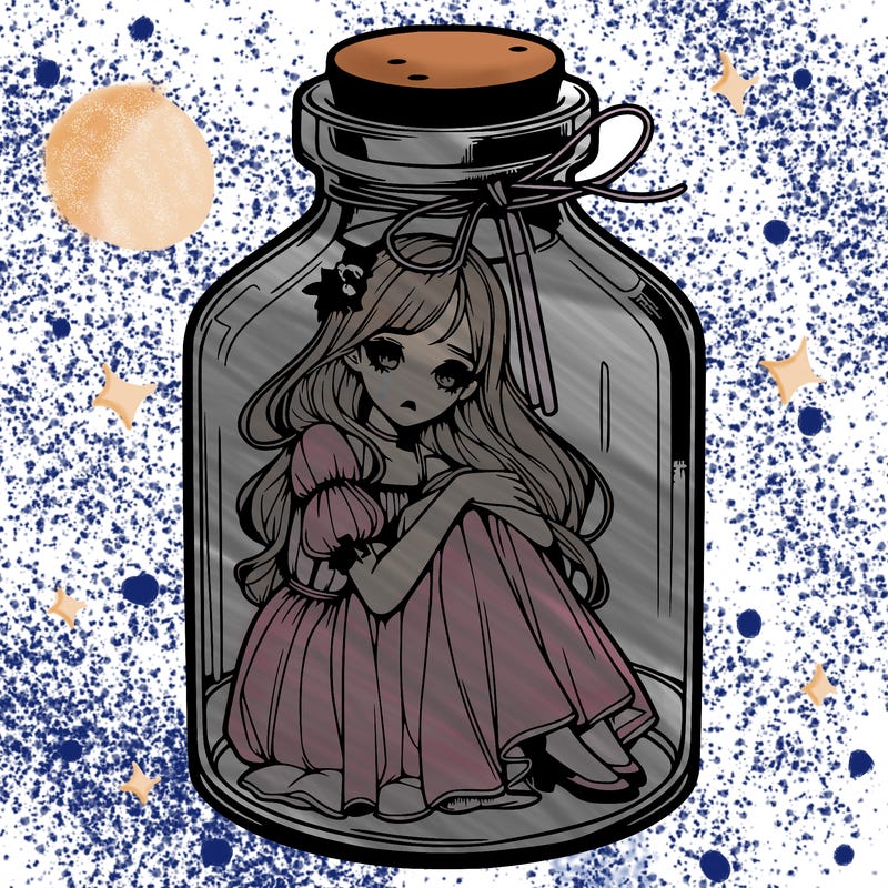 beautiful realistic girl trapped in bottle