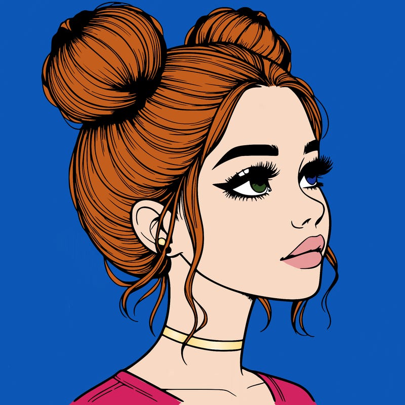 realistic girl with buns on the top of her head