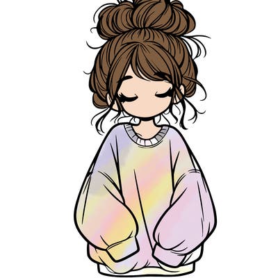 girl with baggy sweatshirt and messy bun