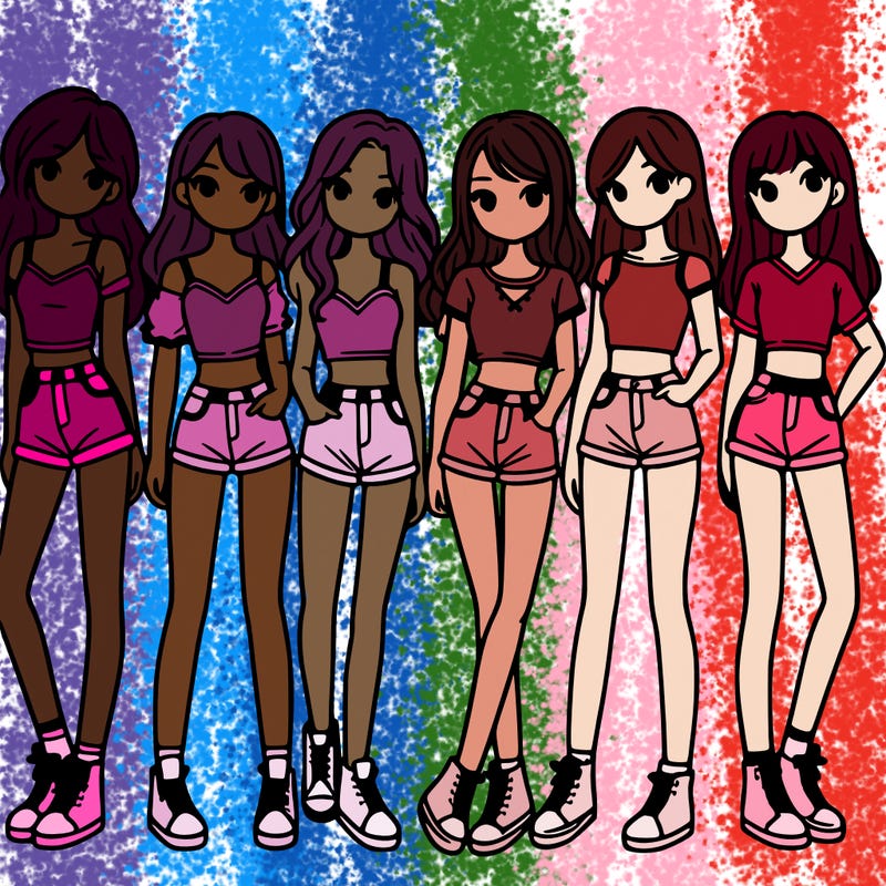 a group of girls wearing crop tops and shorts