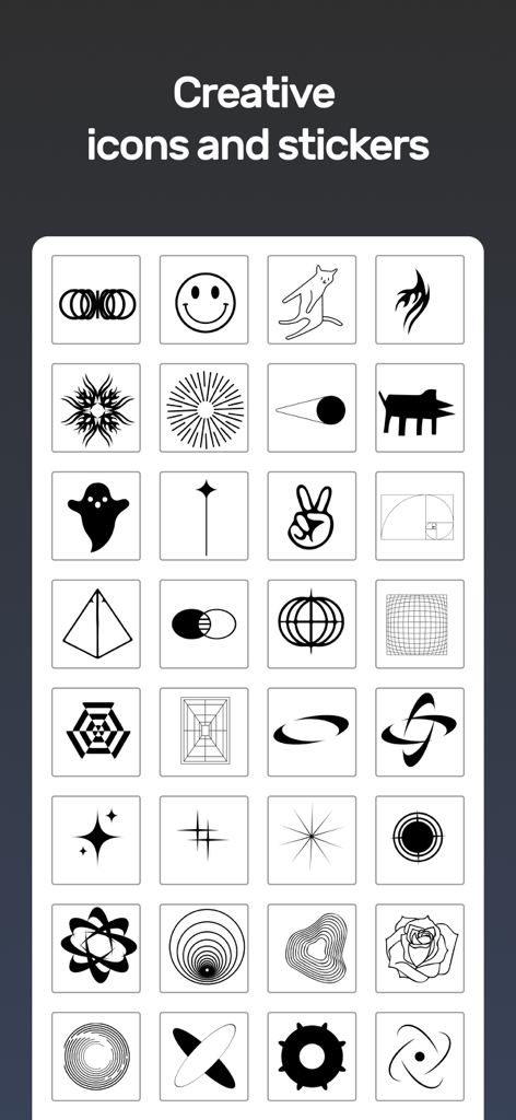 Raster verschiedener schwarzer und weißer kreativer Symbole und Sticker für Social-Media-Posts