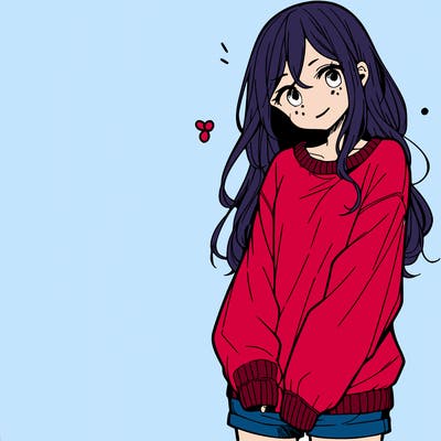 manga teen girl  in a sweater and baggy pants