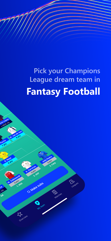 Mobiler App-Bildschirm für die Erstellung eines Champions-League-Dream-Teams in UEFA Fantasy Football
