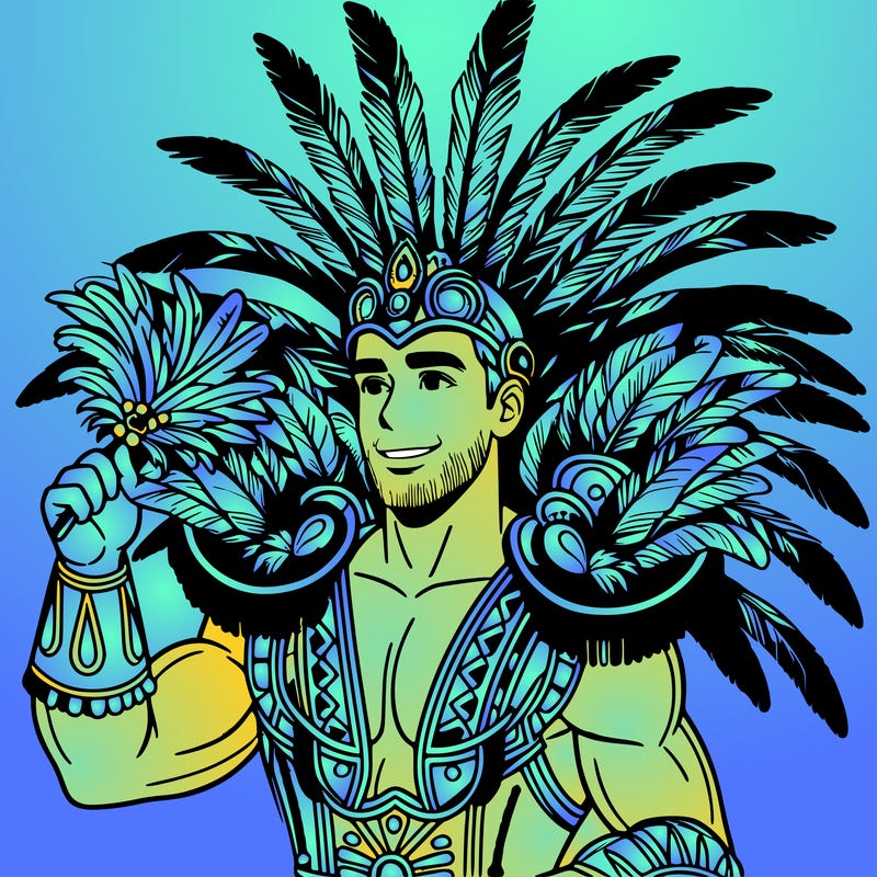 a realistic man  in the carnaval of rio with a carnival costume from brazil with feathers
