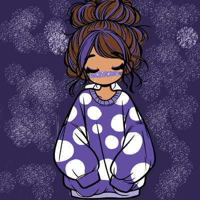 girl with baggy sweatshirt and messy bun