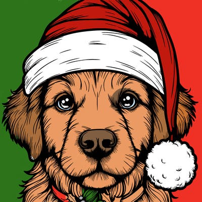 realistic dog with a christmas hat