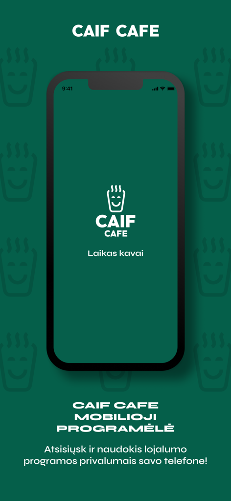 Caif Cafe - Caif Cafe mobile app splash screen with logo on a green background