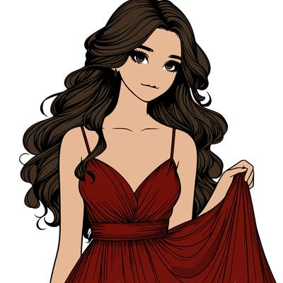 realistic girl in flowy silky prom dress