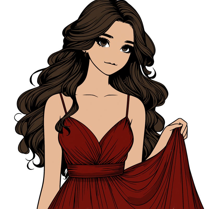 realistic girl in flowy silky prom dress