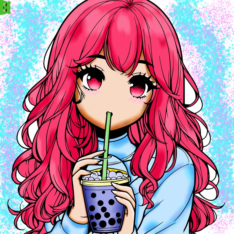 realistic girl drink a boba