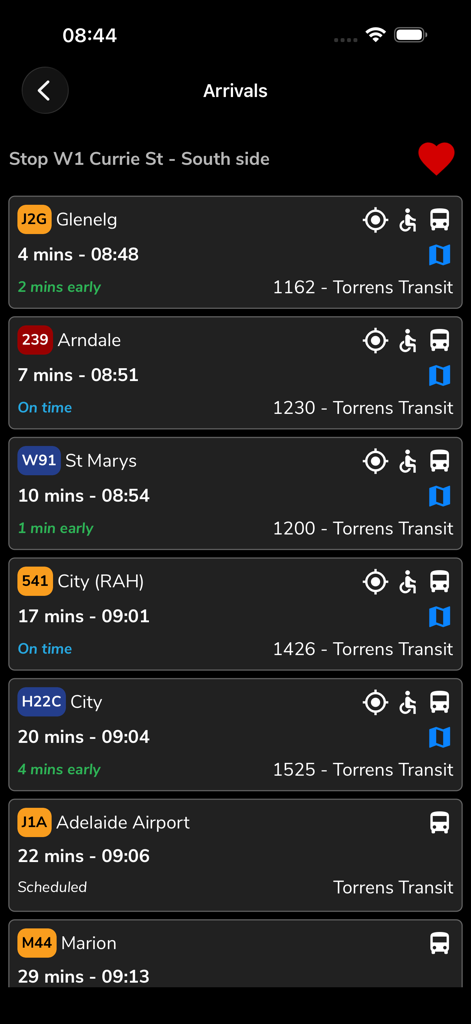 Adelaide Metro: Should I Run? - Real time list of bus arrivals for Currie Street stop in Adelaide Metro app