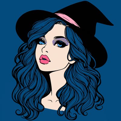 realistic witch girl with wavy hair and lips