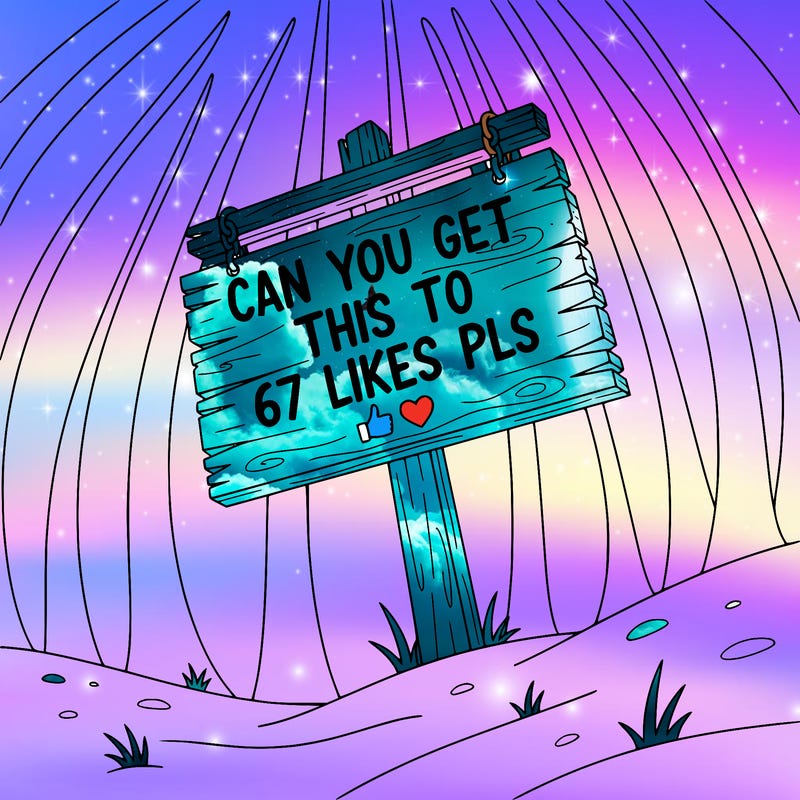 a sign that says can you get this to 67 likes pls