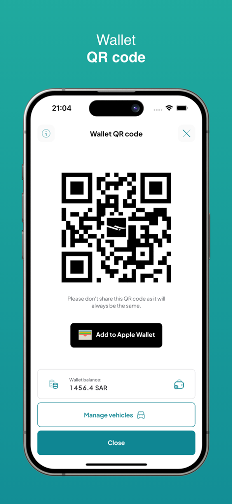 JESR | جسر - JESR-App-Wallet-Bildschirm mit QR-Code, Guthaben in Saudi-Riyal und Option 'Zum Apple Wallet hinzufügen'.