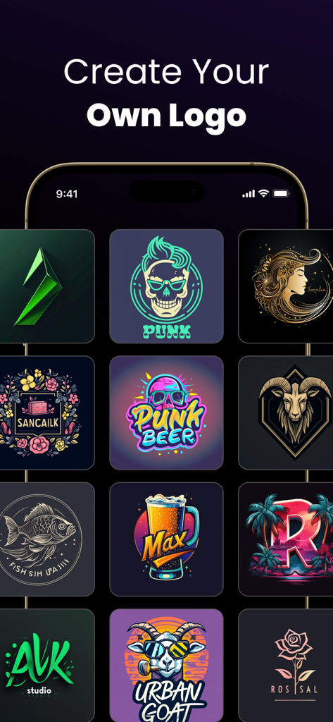 A collection of diverse logo designs created with Arvin AI Logo Maker showing different styles like mascot floral and minimalist