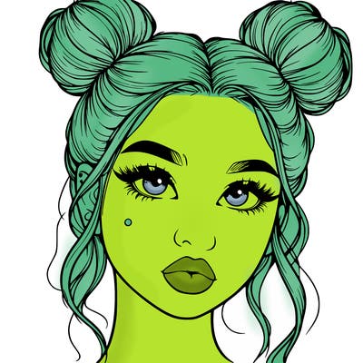 realistic girl with two buns on her hair and lips