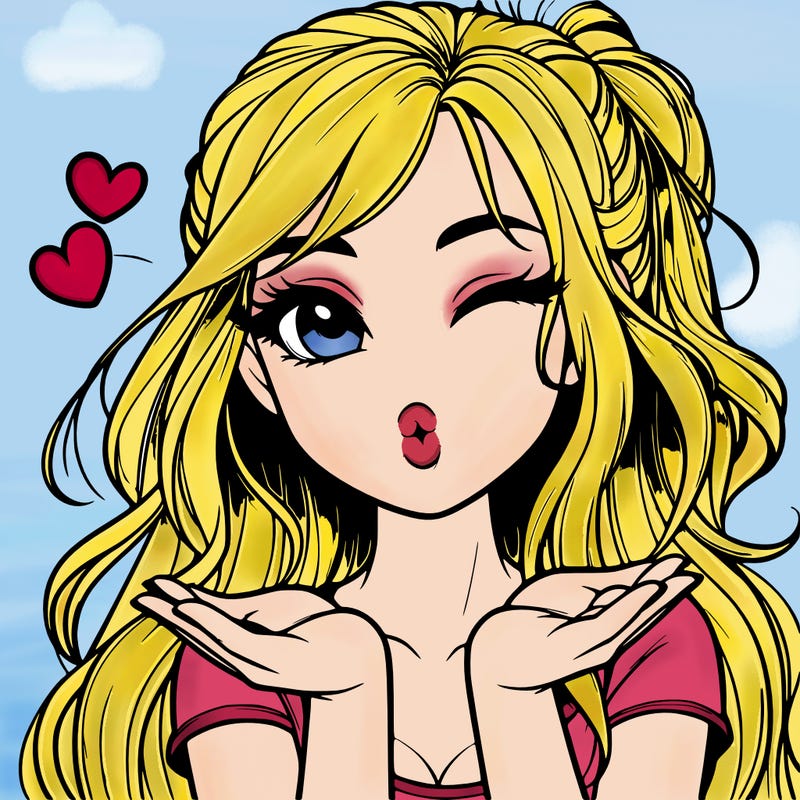 realistic girl winking and blowing a kiss while making heart hands