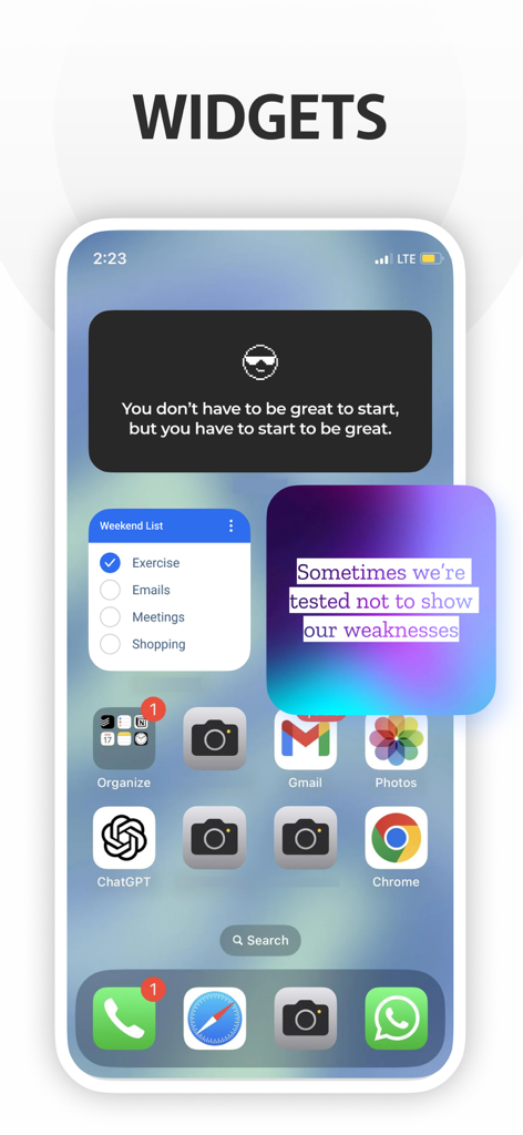 Sticky Notes:Widget Color Icon - Pantalla de inicio de iPhone que muestra varios widgets estéticos de notas adhesivas y listas de verificación