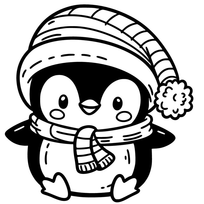christmas penguin whith a hat and scarf