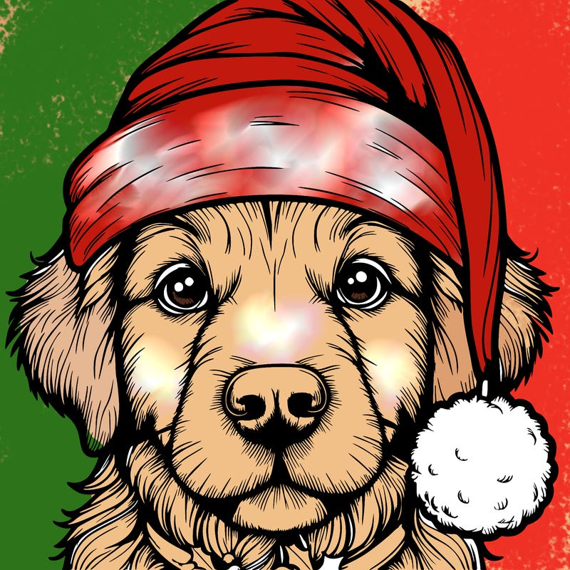 realistic dog with a christmas hat