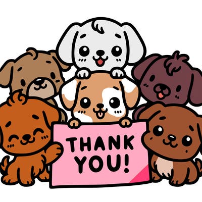 a bunch of cute dogs holding a thank you sign